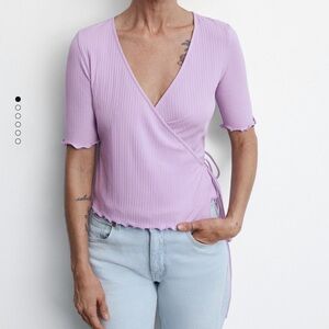 Mango textured wrap short sleeve top
